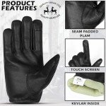 Touchscreen Leather Gloves with Kevlar Lining, Black