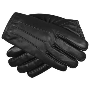 Touchscreen Leather Gloves with Kevlar Lining, Black