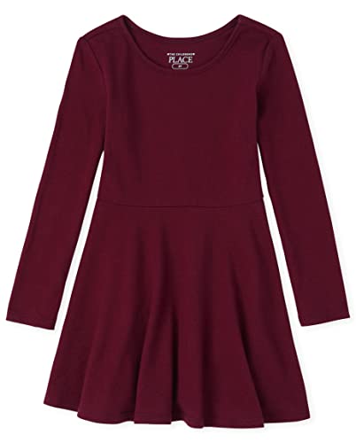Girls' Rubine Long Sleeve Pleated Knit Dress