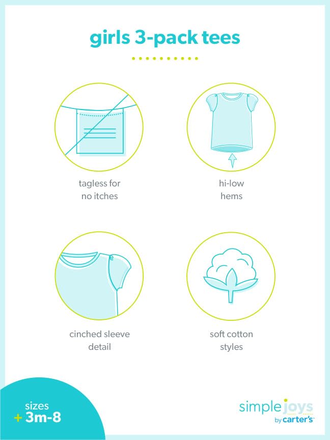 Carter's Girls' 3-Pack Short-Sleeve Tops, 4T