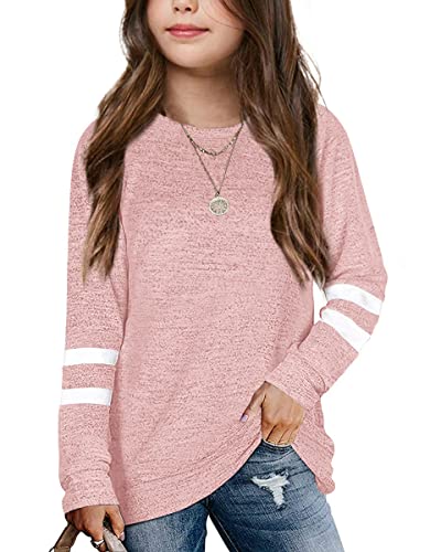 Pink Striped Long Sleeve Crewneck Sweatshirt for Girls