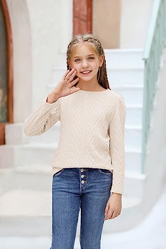 Ebifin Girls' Long Sleeve Crewneck Sweater - Cream