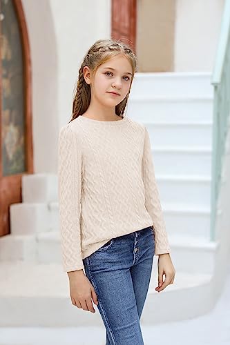 Ebifin Girls' Long Sleeve Crewneck Sweater - Cream