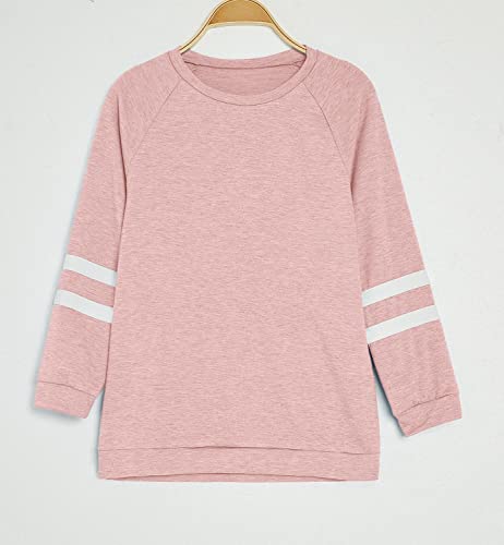 Pink Striped Long Sleeve Crewneck Sweatshirt for Girls