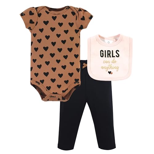 Cinnamon Hearts Baby Bodysuit, Pants, and Bib Set