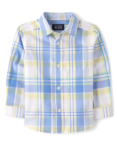 Toddler Boys' Blue Yellow Plaid Button-Down Shirt