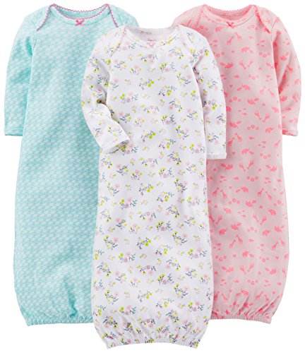 Baby Girls' 3-Pack Cotton Sleeper Gowns Set
