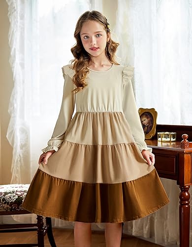 Arshiner Girls Ruffle Tiered Midi Dress