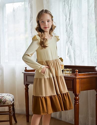 Arshiner Girls Ruffle Tiered Midi Dress