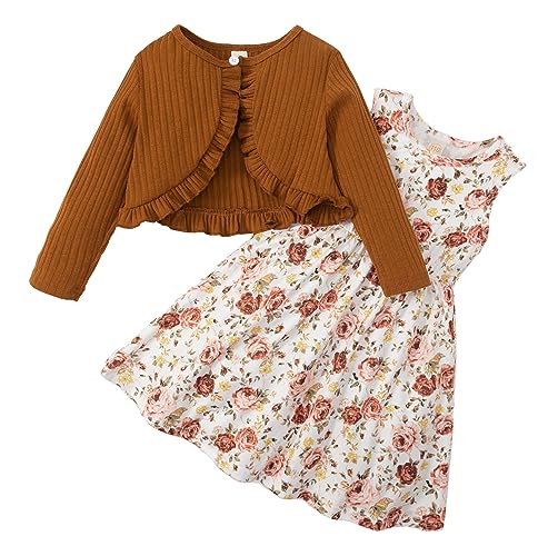 Floral Plaid Dress and Cardigan Set