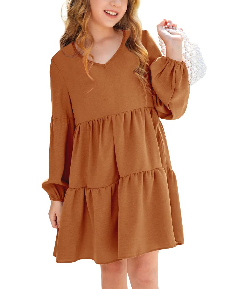 Imily Bela Girls' Orange V-Neck Tunic Dress