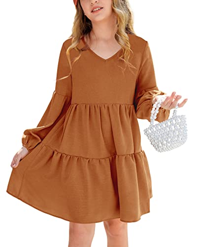 Imily Bela Girls' Orange V-Neck Tunic Dress