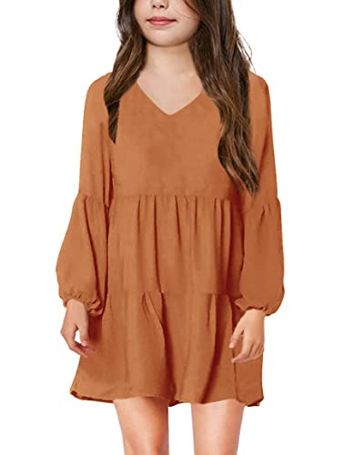 Imily Bela Girls' Orange V-Neck Tunic Dress