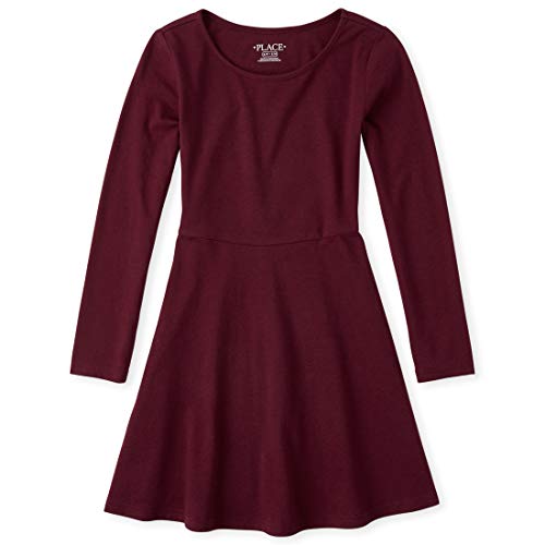 Girls' Rubine Long Sleeve Pleated Knit Dress