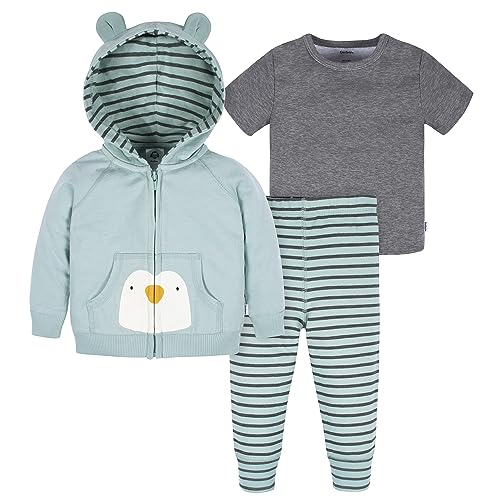 Turquoise Penguin Zip Hoodie & Joggers Set