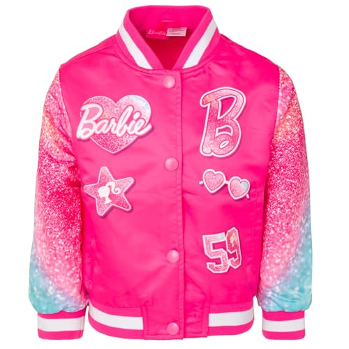 Bright Pink Glitter Barbie Varsity Bomber Jacket 7-8