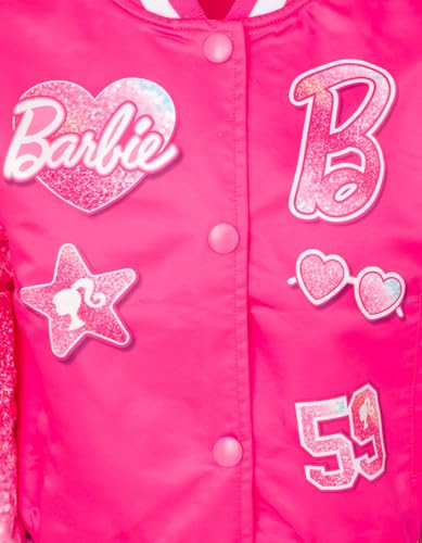 Bright Pink Glitter Barbie Varsity Bomber Jacket 7-8