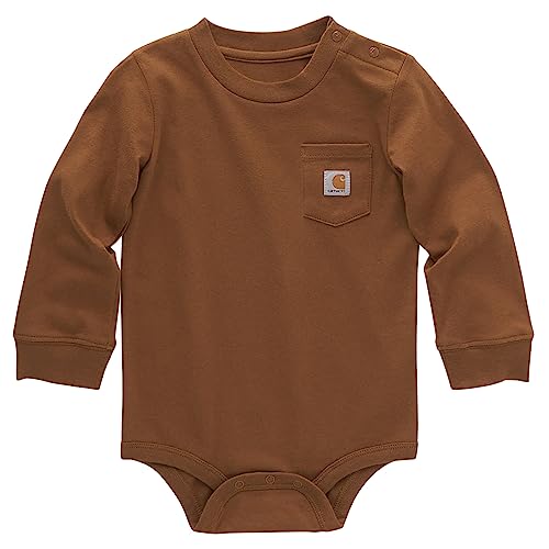 Carhartt Brown Long-Sleeve Pocket Bodysuit, 12M