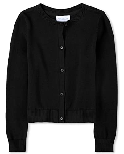 Girls Black School Uniform Cardigan Sweater, Large