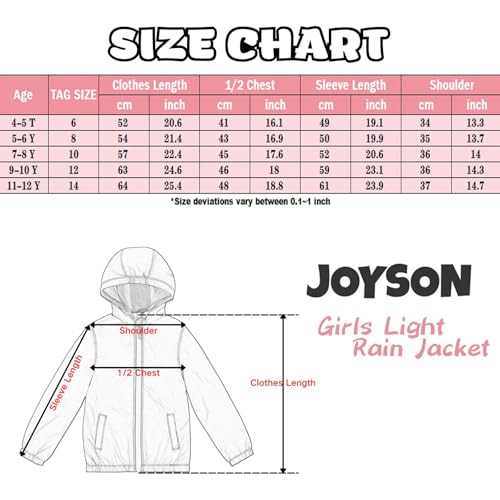 JOYSON Girls Waterproof Rain Jacket with Hood