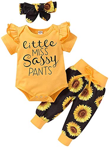 Baby Girl Ruffle Romper, Pants & Headband Set