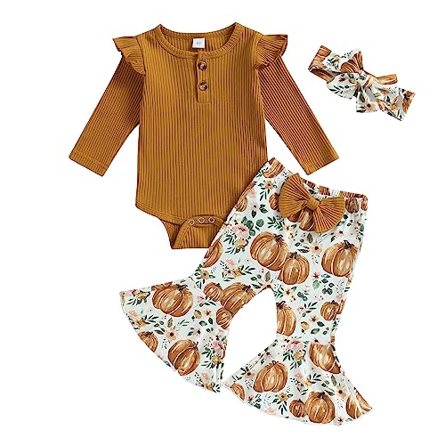 Baby Girl Pumpkin Bell Bottom Ruffle Outfit Set