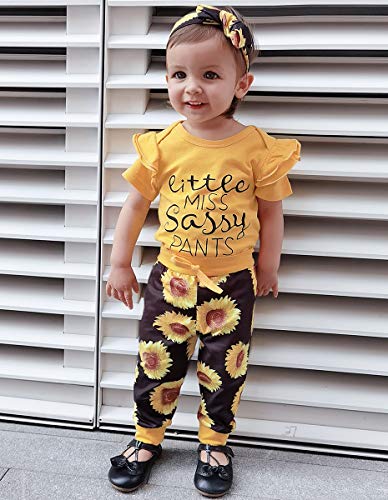 Baby Girl Ruffle Romper, Pants & Headband Set