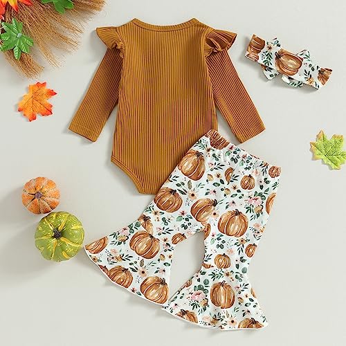 Baby Girl Pumpkin Bell Bottom Ruffle Outfit Set