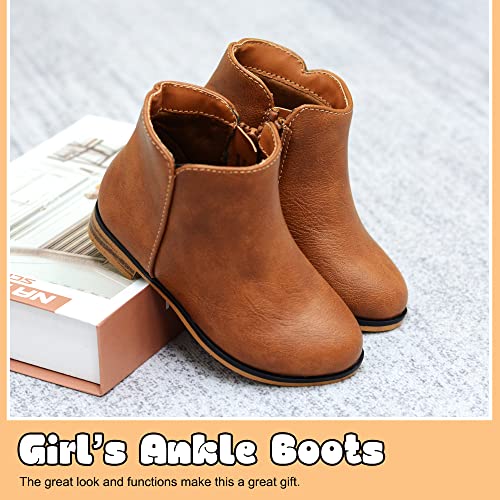 Girls' Suede Ankle Boots with Zipper - Brown