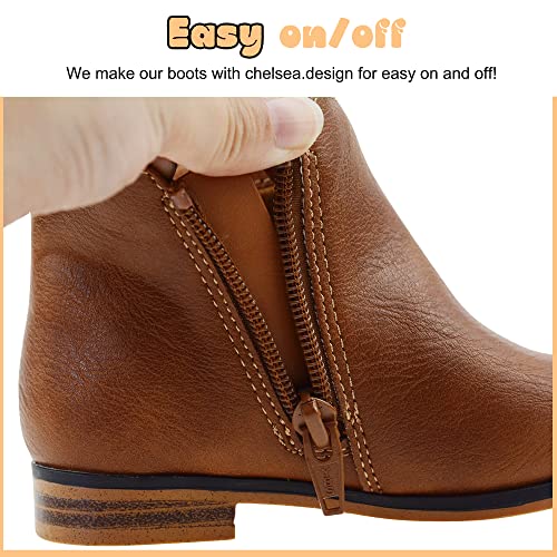 Girls' Suede Ankle Boots with Zipper - Brown
