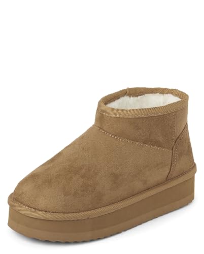 Girls' Tan Faux-Fur Ankle Platform Boots