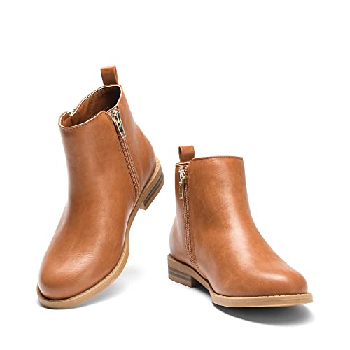 Girls' Tan Ankle Boots with Side Zipper