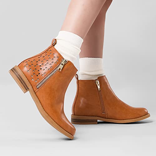 Girls' Tan Ankle Boots with Side Zipper