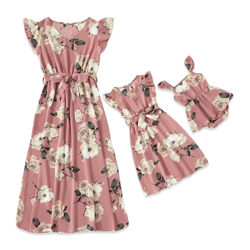Focamia Pink Floral V-Neck Ruffle Dress Set