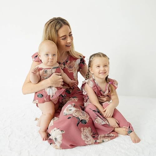 Focamia Pink Floral V-Neck Ruffle Dress Set