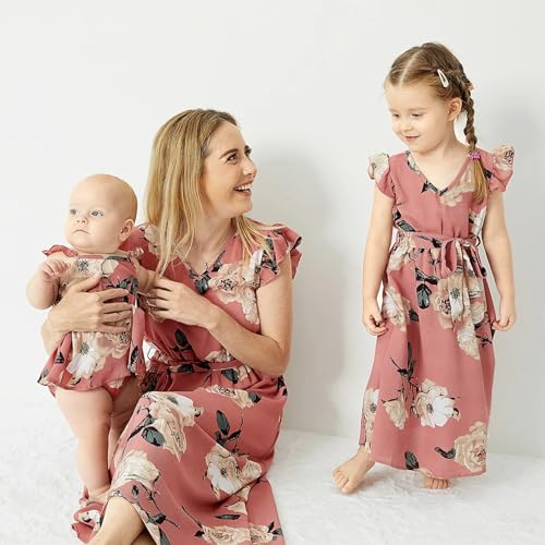 Focamia Pink Floral V-Neck Ruffle Dress Set