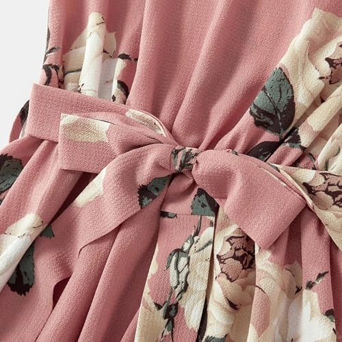 Focamia Pink Floral V-Neck Ruffle Dress Set