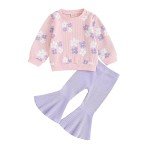 Floral Knit Sweatshirt and Flare Pants Set