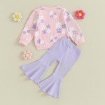Floral Knit Sweatshirt and Flare Pants Set