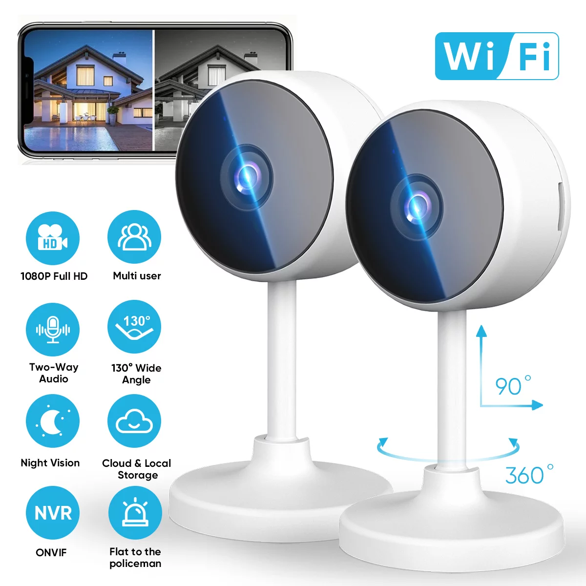 Smart Wireless Indoor Camera with Alexa (2-Pack)
