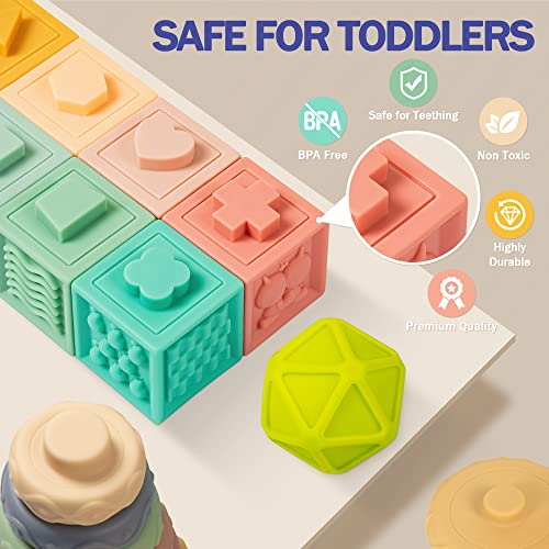 Montessori Baby Toy Set: Stacking Blocks, Teething Toys & Sensory Balls
