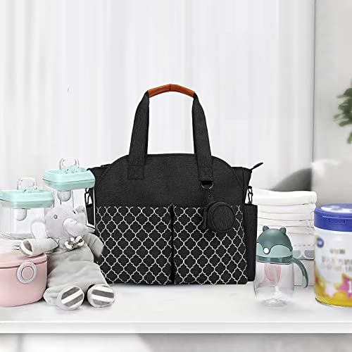 Multi-Function Black Diaper Bag with Changing Station
