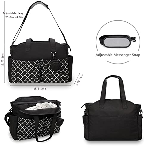 Multi-Function Black Diaper Bag with Changing Station