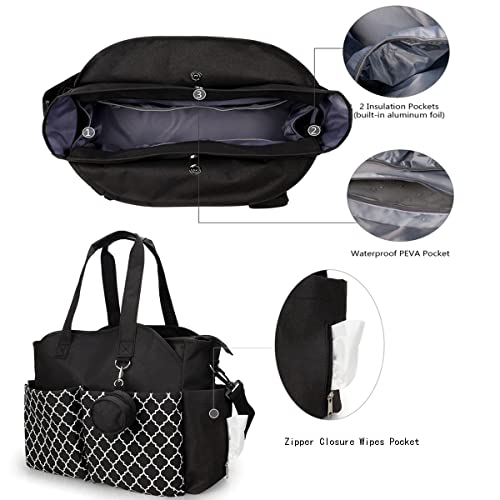 Multi-Function Black Diaper Bag with Changing Station