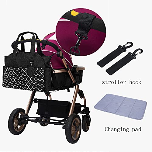 Multi-Function Black Diaper Bag with Changing Station