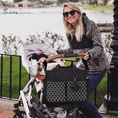 Multi-Function Black Diaper Bag with Changing Station