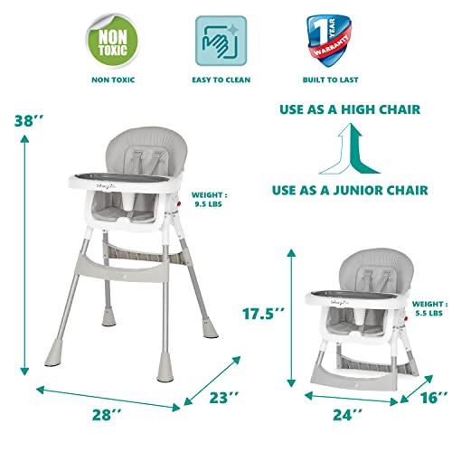 Portable 2-in-1 Compact High Chair - Grey
