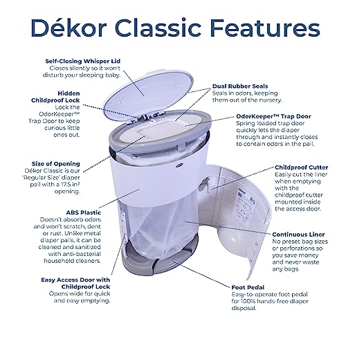 Dekor Classic White Diaper Pail, Hands-Free