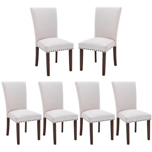 Beige Upholstered Dining Chairs Set of 6