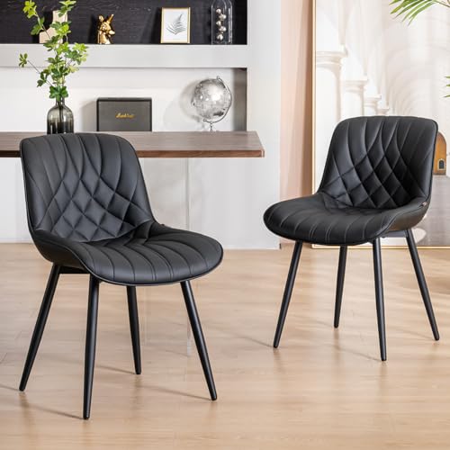 Modern Black Upholstered Dining Chairs - Set of 2